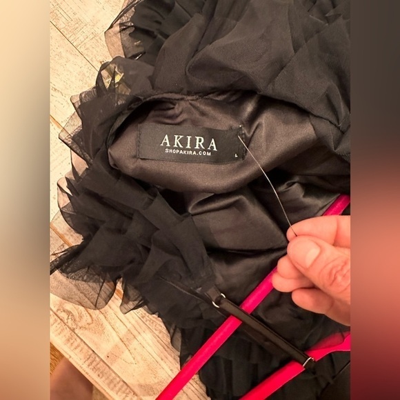 AKIRA CRAZY FOR YOU BELTED TIERED TULLE MINI DRESS IN BLK NWT LARGE - Picture 7 of 7